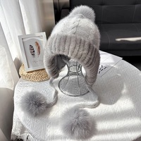 Luxuriöse Handgestrickte Nerzfell-Mütze für Damen mit Einfarbigem Muster, Echtes Fell, Winter-Warm, Elegant und Modisch, Direkt vom Hersteller