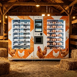 Dual-door Refrigerated Egg <strong>Vending</strong> <strong>Machine</strong> with Hen Wallpaper, Custom <strong>Fresh</strong> <strong>Vending</strong> <strong>Machine</strong> for Pasture <strong>Farm</strong> Egg Retail - Product Image 1