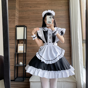 Maid Outfit Japanese Style Black Short Sleeve Lace Dress Women Adult Costume Role Play Uniform - Product Image 2