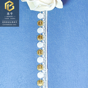 1.5cm <strong>White</strong> Gold Two-tone <strong>Lace</strong> Trim, Water Soluble Polka Dot Embroidery Ribbon for Garment &amp; Doll <strong>Dress</strong> Accessories Wholesale - Product Image 6