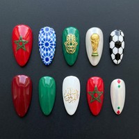 2026 Faux ongles à presser pour manucure, thème football, de haute qualité, en ABS, forme amande, certifiés CE, réutilisables, moyens/courts