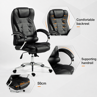 Chaise de bureau ergonomique à dossier haut et coussin épais en cuir PU noir, chaise de direction pour bureau à domicile