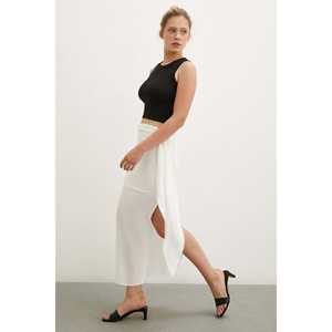 Falda con lazo frontal para mujer, longitud media, algodón, bambú, gasa, suave, cintura regular, color crudo - Product Image 6