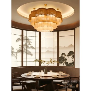 Nouveau Lustre de Chambre d'Hôtel en Rotin et Tissu, Rond à Six Têtes, Lampe Économe en Énergie E27 avec Interrupteur, Éclairage de Salle à Manger - Product Image 4
