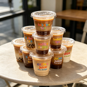 Gobelet jetable en plastique transparent de 20oz, 9oz, 8oz, 7oz, 32oz avec couvercle en PP par Eco Corporation pour expresso, boba, thé PS - Product Image 1