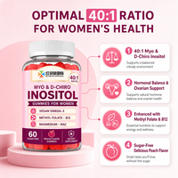Gummies Myo & D-Chiro Inositol 40:1 Vegan Omega 3 Methyl Folate Vitamine B12 Magnésium NAC Pêche Marque Privée