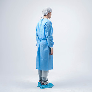 Combinaison d'isolement de haute qualité Hubei Xiantao, blanche et bleue, niveau 1, 35-50g PP+PE, blouse d'isolement jetable - Product Image 1