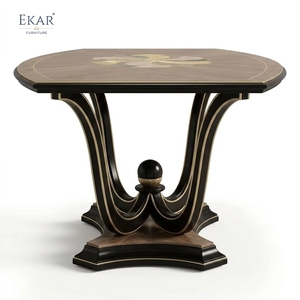 Mesa de Comedor con Marquetería Lumiere Sunburst |   Mesa de Pedestal de Madera Clásica Francesa de Lujo - EKAR - Product Image 1
