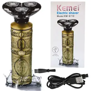 Kemei 6710 pro metal konut yüz tıraş makinesi erkekler için islak kuru 3D elektrikli tıraş makinesi sakal kel elektrikli tıraş şarj edilebilir