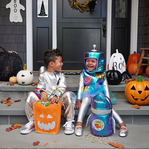 <b>Children's</b> Silver Spacesuit Astronaut Costume With Rocket <b>Backpack</b> Role Play Cosplay Outfit For Kids Age 5 To 7 Years - Product Image 3
