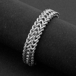 <b>Mens</b> Heavy Stainless Steel Double Row Woven Bracelet Hip Hop Punk Magnetic Clasp Cuff - Product Image 1
