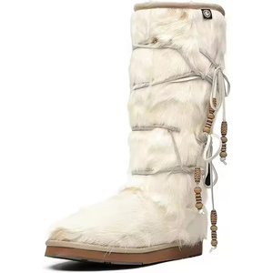 מותאם אישית לוגו חורף אופנה לבן נשים פרווה פרווה מרופדת מגפי שלג שטוחים - Product Image 4