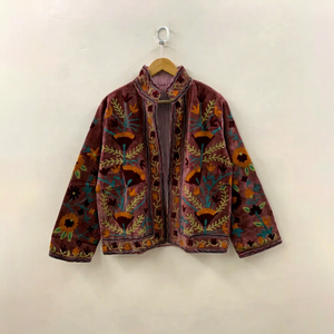 Vintage Cotton Velvet Suzani Embroidery Indian Bohemian <b>Hippie</b> Women Winter <b>Jacket</b> Unisex Wholesale Outerwear - Product Image 1
