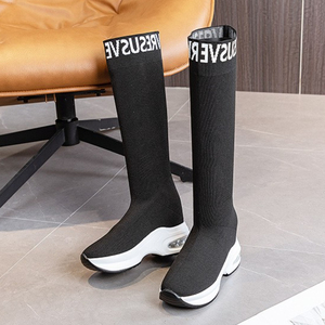Stretch Fabric Botas Altas Mujer Sneakers Sole Height Increasing Platform Knee Knit Knee High Sock <b>Boots</b> for Women - Product Image 3