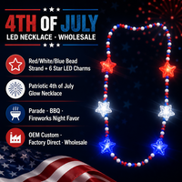Collier de perles LED en forme d'étoile pour le 4 juillet, lumineux dans le noir, pour fête patriotique, rouge, blanc, bleu, États-Unis, vente en gros