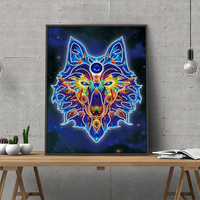 Peinture de diamant à mosaïque de loup lumineux, broderie de perceuses carrées, en point de croix, lumineux, décoration artistique, nouveau produit