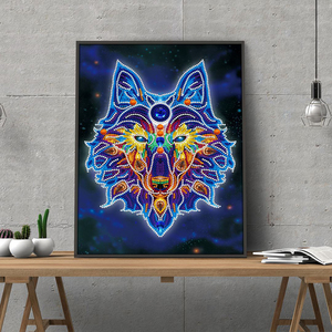 Peinture de diamant à mosaïque de loup lumineux, broderie de perceuses carrées, en point de croix, lumineux, décoration artistique, nouveau produit - Product Image 2