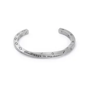 Fashionable Jewelry Stainless Steel Engraved always in my heart Twisted Letter Viking Couple Open Bangle