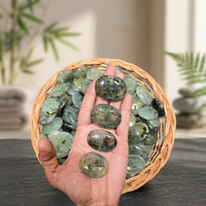 High Quality Bulk Carved Prehnite Agate Thumb Stone Natural Gemstone Chakra Healing Feng Shui Inspired Oval Shape Light Green - Product Image 4