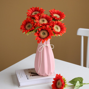 Ruilisi Artificial Sunflowers 5-Inch <b>Silk</b> <b>Flower</b> Wedding Home Decorations Yellow Orange Vase Arrangement - Product Image 2