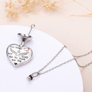 ของขวัญของแม่เป็นที่ระลึกปีกนางฟ้ารูปหัวใจจี้สร้อยคอโกศสำหรับผู้หญิง-ปีกของคุณพร้อมแต่หัวใจของฉันไม่ได้ - Product Image 2