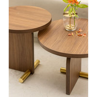 Collection de tables basses ovales multicolores modernes avec pieds sculpturaux et pieds en barre métallique pour salon contemporain