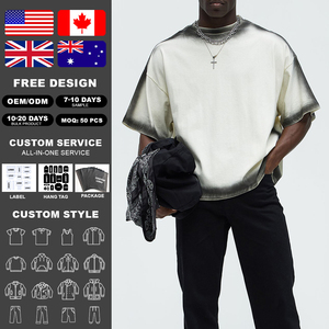 T-shirt Homme KingSen OEM Col Rond Oversize Effet Délavé Épaules Tombantes en Coton Respirant Écologique - Product Image 2