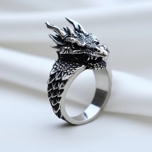 <span class=keywords><strong>Bague</strong></span> en acier inoxydable de style hip-hop rétro gothique avec tête de dragon pour homme, <span class=keywords><strong>bague</strong></span> punk pour motard, à porter au quotidien, accessoires de bijoux tendance - Product Image 4