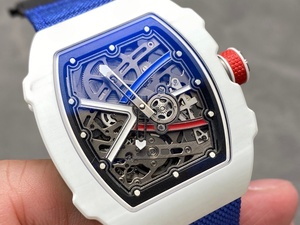Men's Hollowed-Out Automatic Barrel-shaped <b>Watch</b> - White <b>case</b>, blue nylon strap - Luxury mechanical <b>watch</b>, sport style - Product Image 2