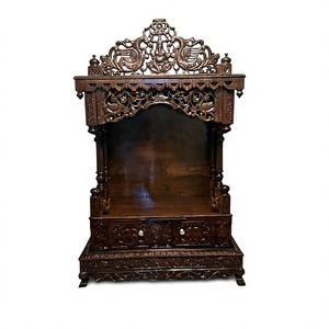 Mandir de teca maciza para el hogar, tradicional, tamaño personalizado, acabado en marrón oscuro, templo para decoración del hogar. - Product Image 1