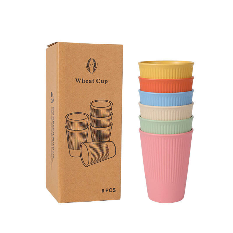 ถ้วยลายแนวตั้ง (6 ชุดกล่อง) ข้าวเส้นสีชมพู