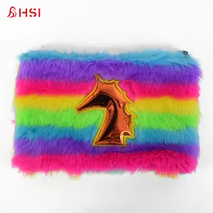 New Creative Cute Carton Rainbow Unicorn Plush Pouch Large Capacity Stationary Bag with Big Zipper Colorful Pencil Case