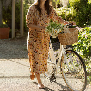 <span class=keywords><strong>Robe</strong></span> en lin grande taille pour femmes <span class=keywords><strong>Robe</strong></span> portefeuille <span class=keywords><strong>longue</strong></span> décontractée pour femmes, col en V, manches courtes, robes longues pour femmes - Product Image 5