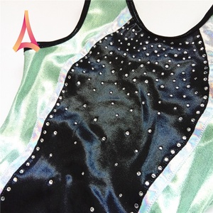 Shiny Spandex Mystique <strong>Black</strong> Bodice Rhinestone <strong>Girls</strong> Gymnastics Practice <strong>Leotards</strong> - Product Image 3