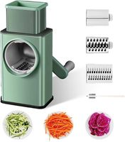 Parutan sayur putar, parutan sayur genggam Manual Stainless Steel dengan 3 pisau Drum baja tahan karat