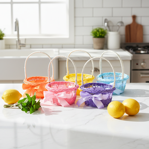 Paniers de Pâques personnalisés colorés, paniers de rangement tissés pour œufs, fruits, bonbons, gâteaux, artisanat fait main, paniers de Pâques pour enfants - Product Image 2