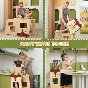 Torre de aprendizaje de madera maciza 3 en 1, silla de escalada Montessori plegable para niños con pasamanos - Product Image 5