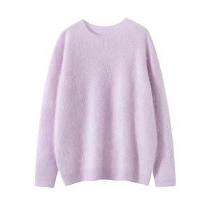 Jersey de Cachemira con diseño de logotipo personalizado OEM Suéter de Cachemira de punto peludo con cuello redondo para mujer - Product Image 4