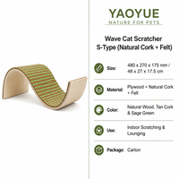 Planche à gratter pour chat Wave, type S, en liège naturel avec surface de grattage en feutre pour chats d'intérieur, tapis rayé vert et marron