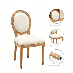 Stackable Oval Wooden Back Louis <b>Chair</b> with White <b>Padded</b> Cushion, Luxury Banquet Wedding Dining <b>Chair</b> for Event Venue - Product Image 1