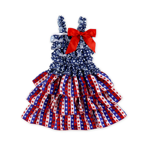 Robes d'été 2022 pour bébés filles de 1 an, à motif étoile, avec nœud, style patriotique et soleil, pour la fête du 4 juillet - Product Image 5