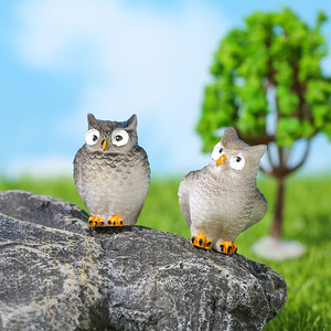 <b>Small</b> Owl Resin <b>Ornament</b> Animal Shape Painted Handmade Garden Decor Freestanding Miniature Landscape Decoration - Product Image 1