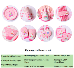 Unicornio Rosa Baby Shower niña suministros <span class=keywords><strong>de</strong></span> fiesta <span class=keywords><strong>de</strong></span> cumpleaños juego <span class=keywords><strong>de</strong></span> vajilla desechable platos <span class=keywords><strong>de</strong></span> papel vasos servilletas pajitas sombreros banderas Decoración - Product Image 6