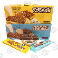 Barre de chocolat au lait et à la noix de coco dorée en gros, barre de biscuit croustillante, collation, certifiée Halal, emballage individuel
