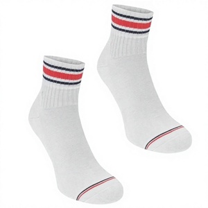 Calcetines deportivos de algodón tejido para mujer, blancos, con soporte de arco, ecológicos, con puño rojo y azul, diseño personalizado estampado. - Product Image 1