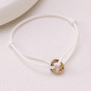 Minimalist Two-tone Interlocking Circle Adjustable Rope Colorful Stainless Steel 3 Rings Satin <b>Bracelet</b> - Product Image 5