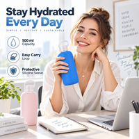 Bouteille d'eau en verre de 500 ml avec manchon en silicone, housse de protection, bouteille réutilisable avec boucle de transport, bouchon OEM ODM