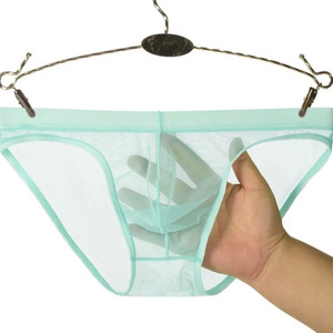 New European and American Summer <strong>Men's</strong> Mesh Breathable Ice <strong>Silk</strong> Edging Transparent Sexy Short Briefs - Product Image 3