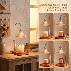 Lámpara Calentadora de Velas Estilo Boho Rústico, Color Oro Rosa, Altura Ajustable, Pantalla de Vidrio Ámbar, Fundidor de Cera, Temporizador de 2-8 Horas, 4 Niveles de Intensidad - Product Image 2