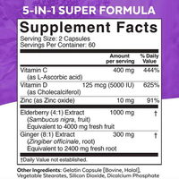 Capsules de Vitamine C, Zinc, Gingembre et Vitamine D à base de Sureau, 120 unités, 5-en-1, Complément Alimentaire, OEM ODM Marque Privée